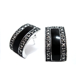 Black Enamel Rectangle Earrings with Marcasite